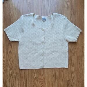 90s Basic Editions Cream Cotton Knit Short Sleeve Cardigan – Size Large